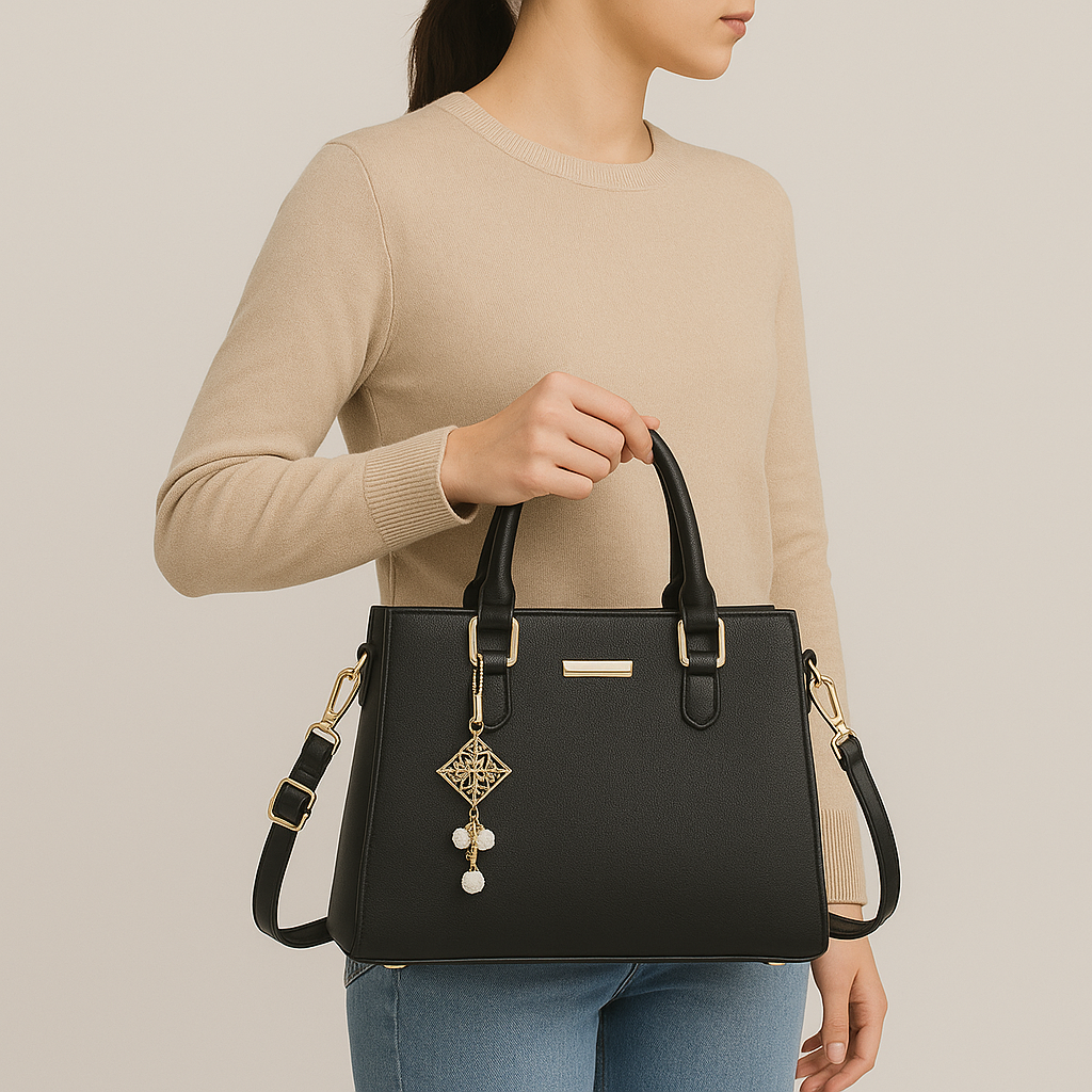 FAYE Elegante Vegan Handtas Met Gouden Accenthanger